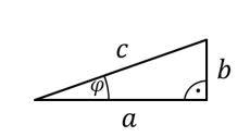 Rechtwinkliges Dreieck mit den Seiten a, b, c und dem Winkel φ