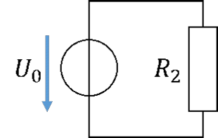 Circuit simplifié pour f = 0 Hz : seule R2 sur la source U0