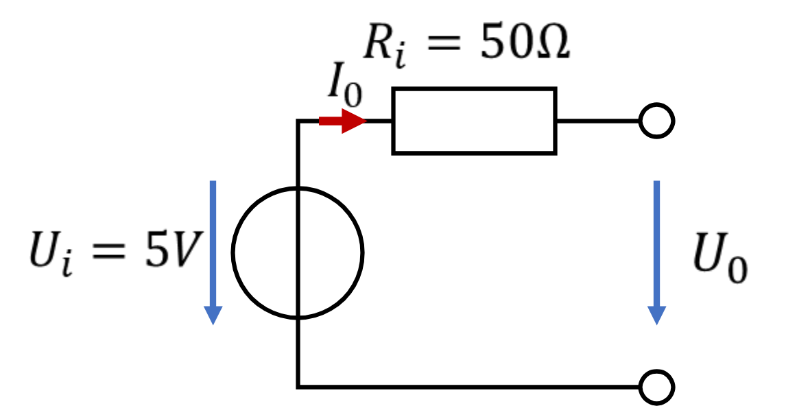 Battery as a real voltage source with Ui = 5 V and Ri = 50 Ω