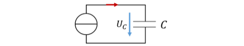 Stromquelle mit Strom IC lädt den Kondensator C, Spannung UC