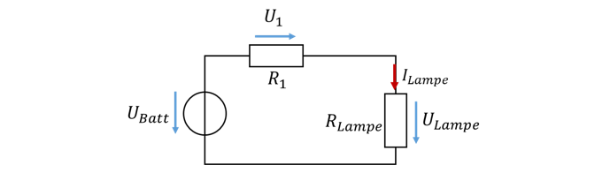 Lampe avec résistance série R1 sur une batterie