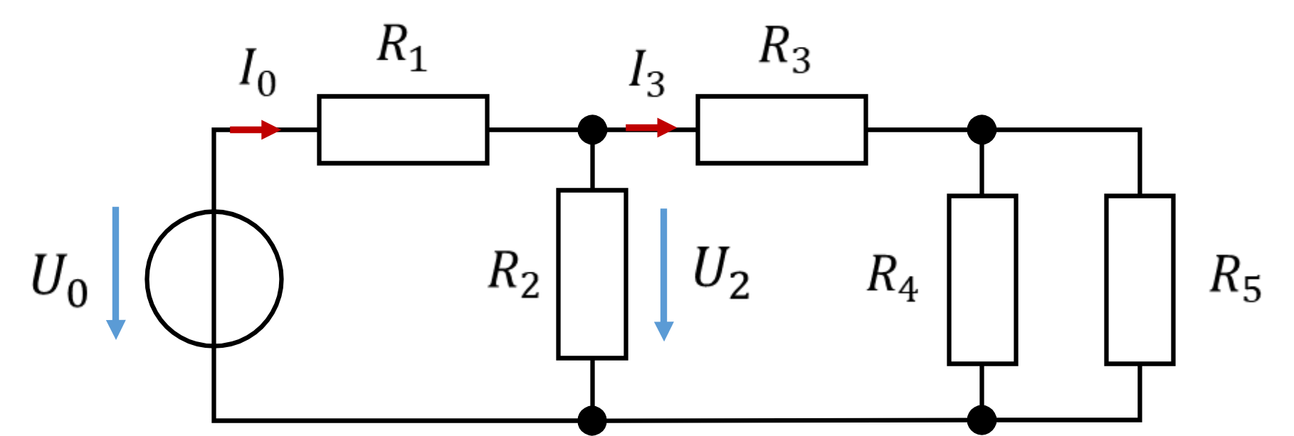 Circuit d’exemple avec les grandeurs recherchées U2 et I3